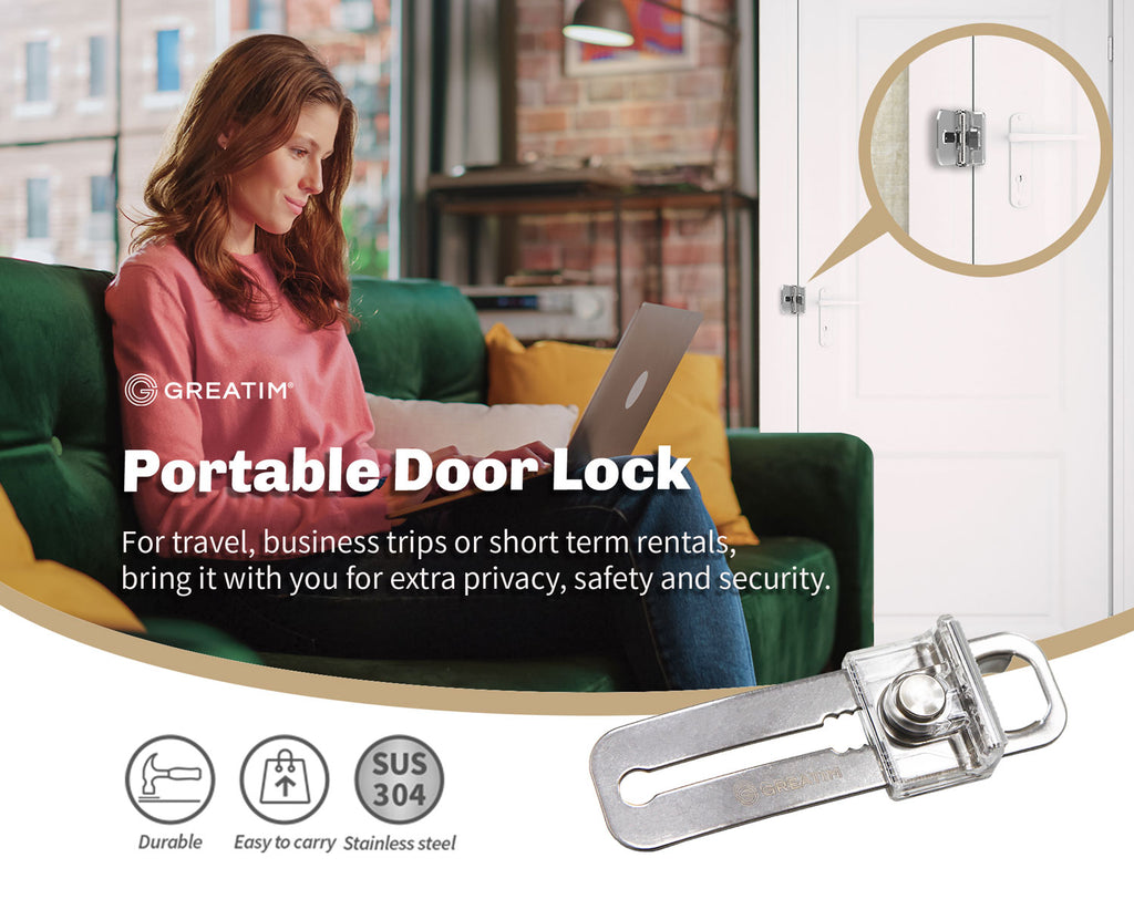 GREATIM Portable Door Lock - Keep travel lock in your bags and always stay safe and comfortable on the go.