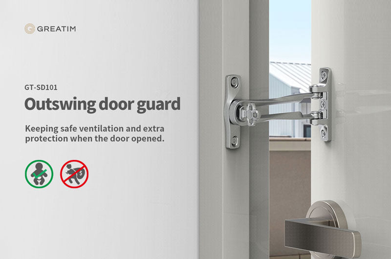 Greatim Outswing Door Guard SD101 -The locking device for out-swing entry door, which allows you to open the door few inches for indentification.