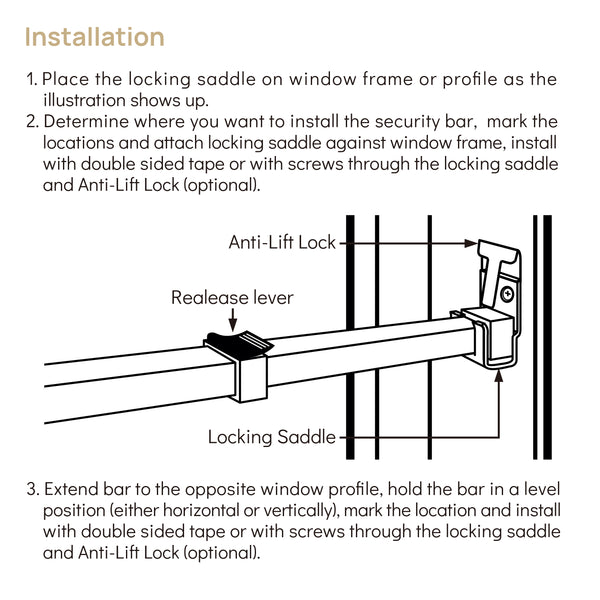 Greatim GT-DB005 Home Security Window Bar, Egress Window Lock, Vertical Bar for Window Dowel Security(10.6~16.62 inch)