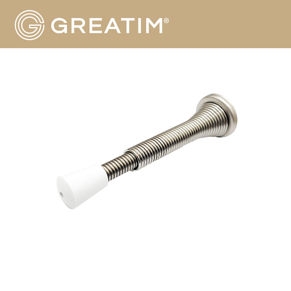Greatim GT-DS001 Flexible Spring Door Stop, Adjustable from 3 to 4 Inch (76.2~101.6mm), More Space Behind The Door, High Carbon Steel, Brushed Satin Nickle, 12 pcs Package