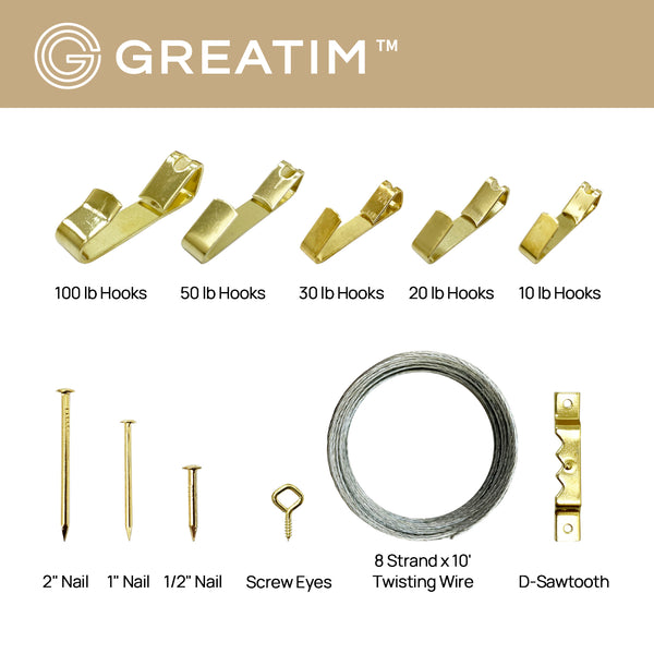 Picture Hanging Kit, 215pcs, Steel/Brass, Greatim GT-HG002